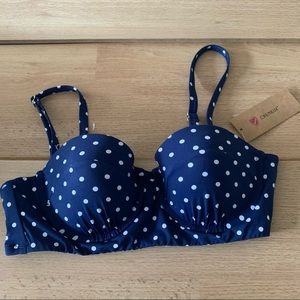 Cremieux blue with white polka dots bikini top. Great for 4th of July